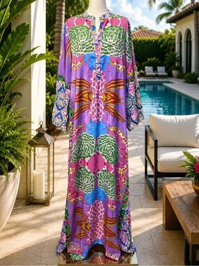 Antica Sartoria Floral Long Maxi Dress-Violet L/XL